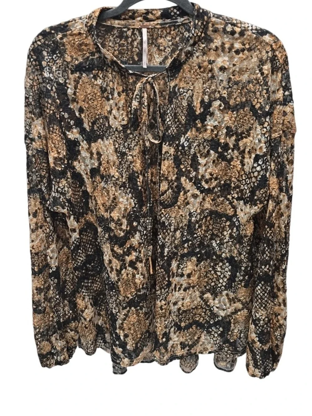 Free People Out for the Night Snake Print Sheer Boho Blouse Small